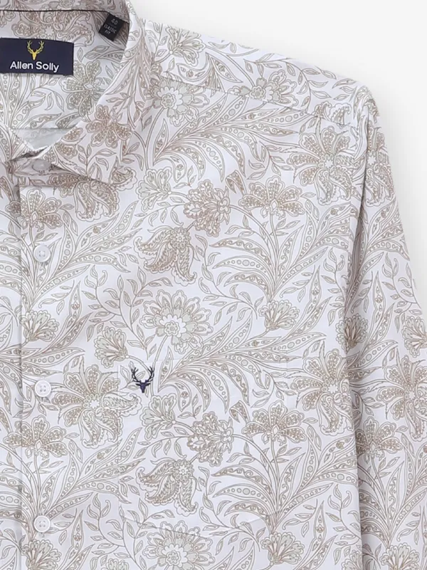 ALLEN SOLLY beige slim fit floral printed casual mens shirt