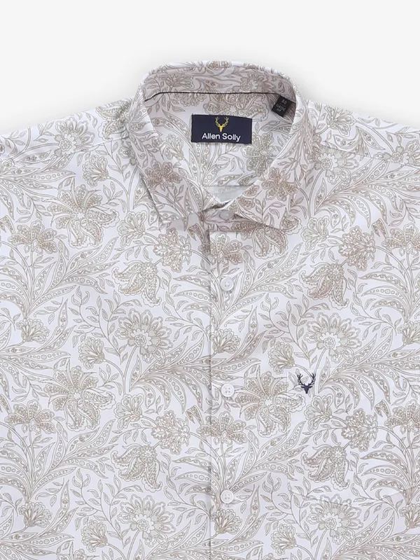 ALLEN SOLLY beige slim fit floral printed casual mens shirt