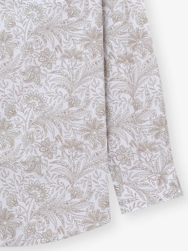 ALLEN SOLLY beige slim fit floral printed casual mens shirt