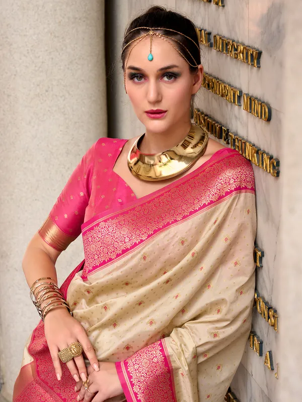 Beige soft silk saree for festive
