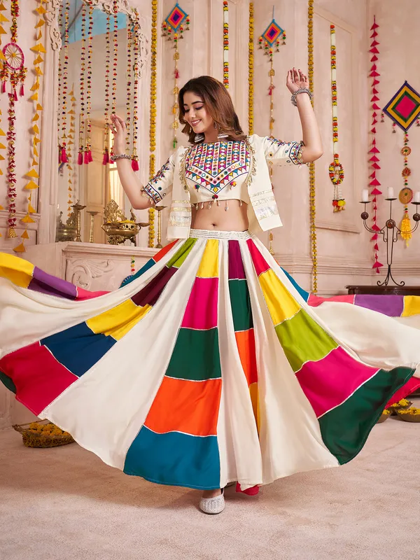 Beige sophisticated elegant jacket style chaniya choli