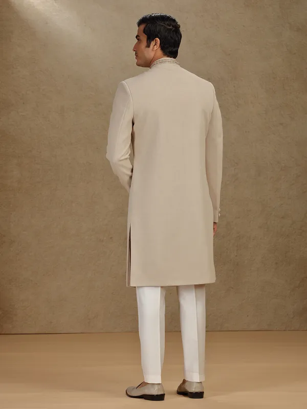 Beige terry rayon indo western for wedding wear