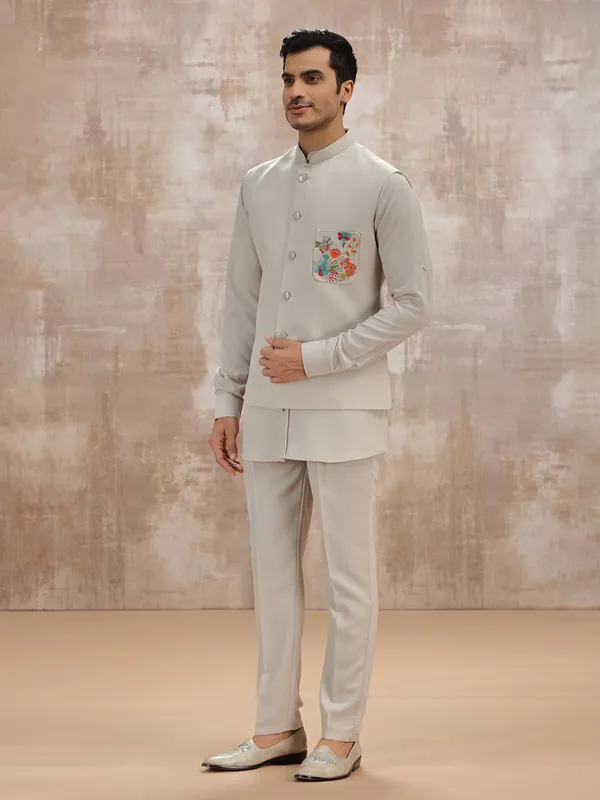 Beige terry rayon mens waistcoat set