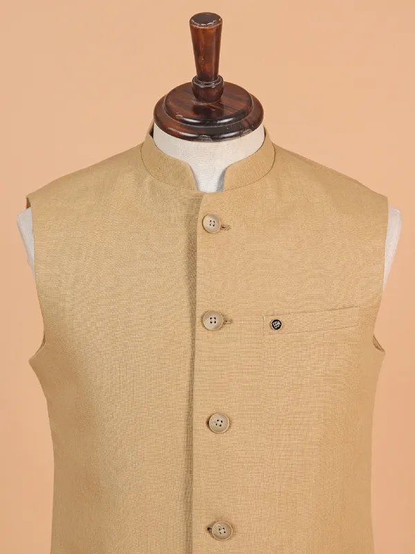 Beige terry rayon waistcoat for men