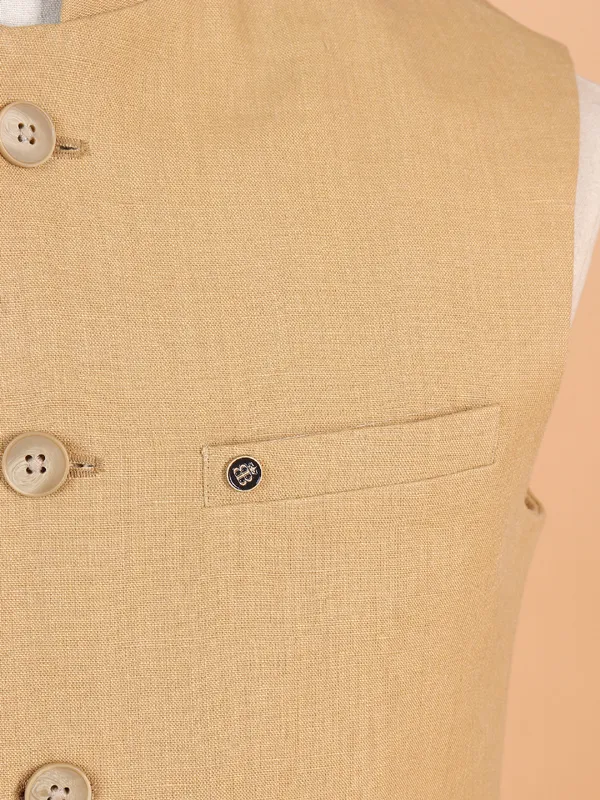 Beige terry rayon waistcoat for men