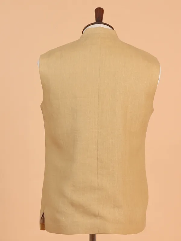 Beige terry rayon waistcoat for men