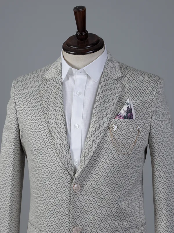 Beige textured cotton silk blazer