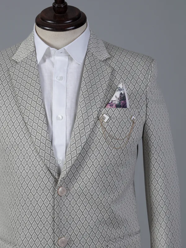 Beige textured cotton silk blazer