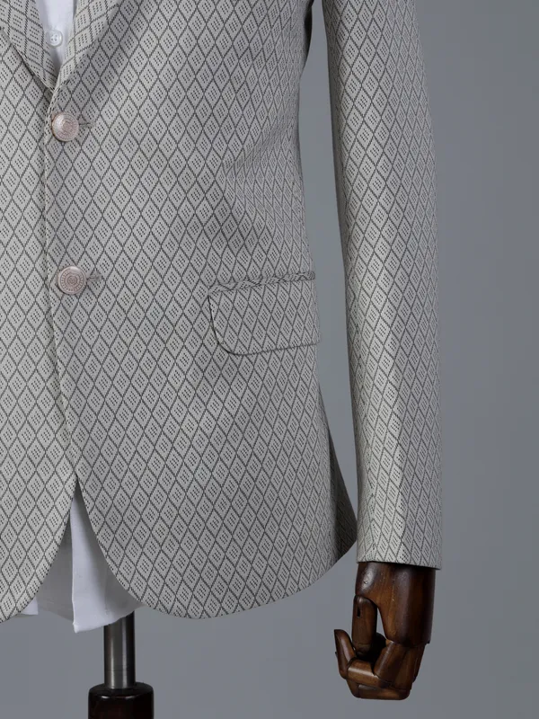 Beige textured cotton silk blazer