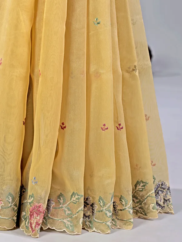 Beige thread worked cotton silk saree