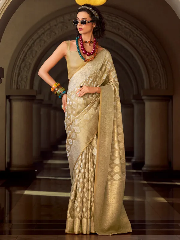 Beige tissue silk festive wear saree