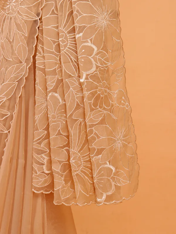 Beige tissue silk saree for party wear