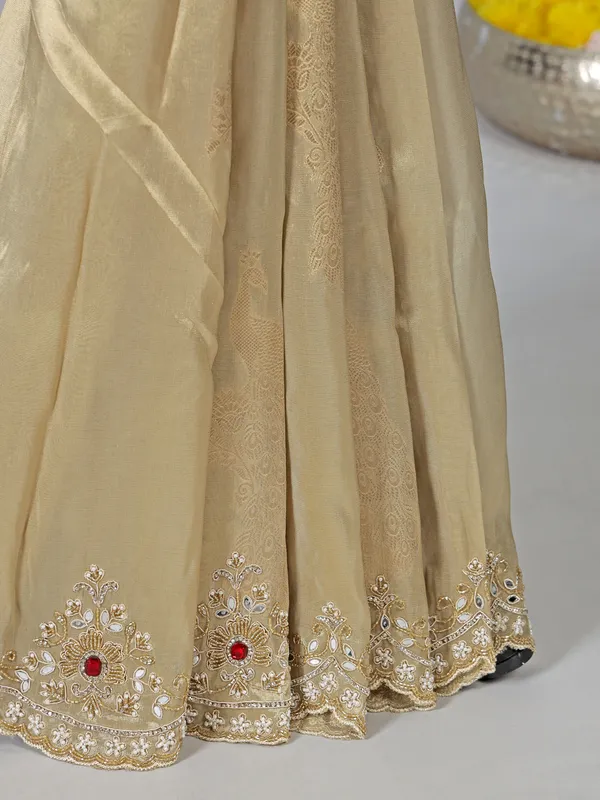 Beige tissue silk saree with diamond highlights