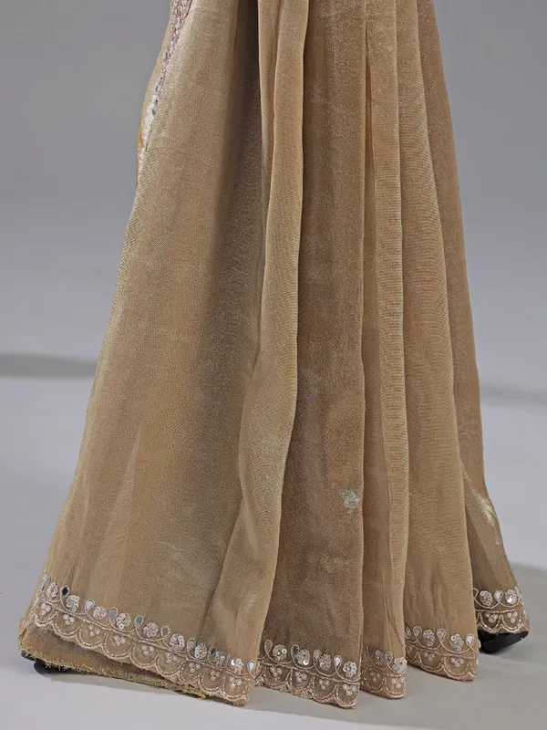 Beige tissue silk saree with embellished elegance