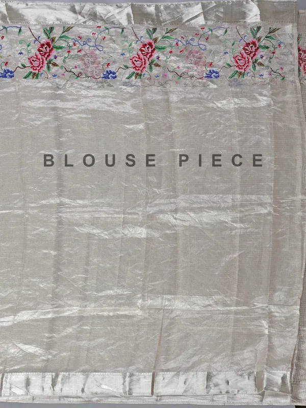 Beige tissue silk saree with thread and zari work