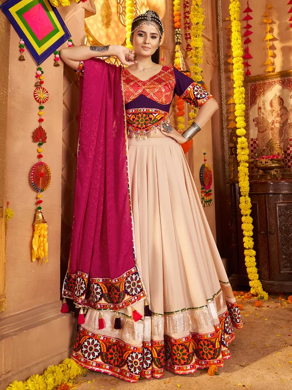 Beige viscose rayon navratri lehenga choli set