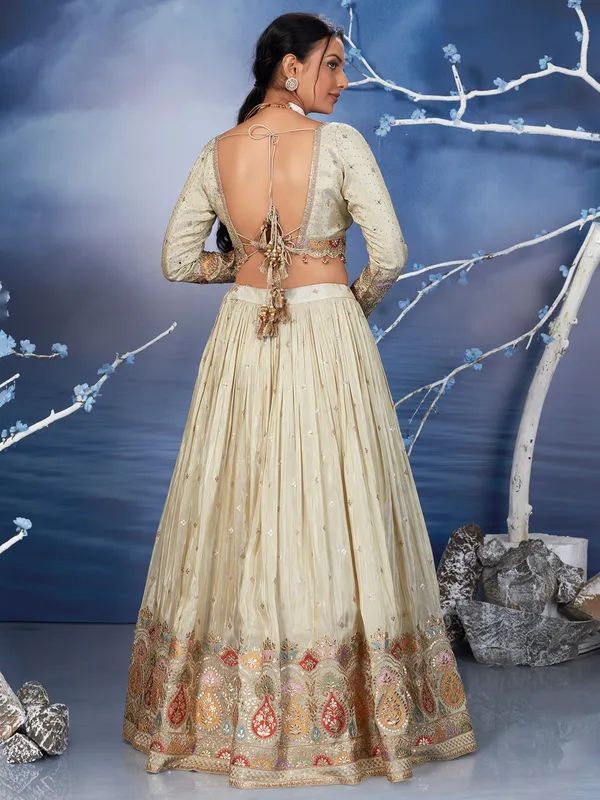Beige wedding  lehenga choli in silk
