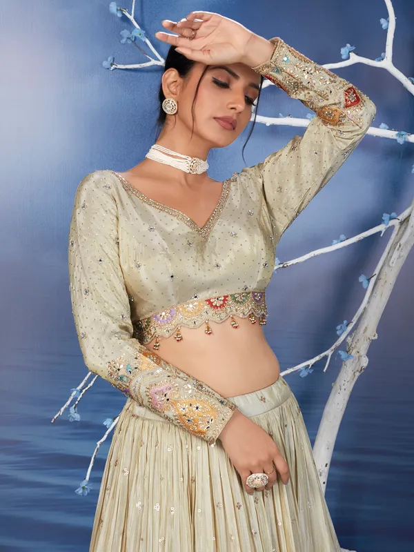Beige wedding  lehenga choli in silk