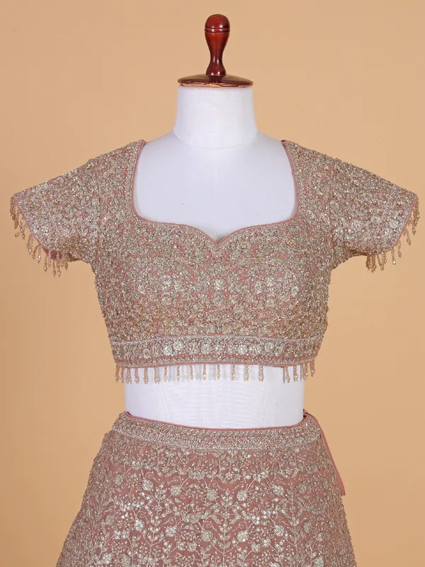 Beige wedding style net lehenga choli