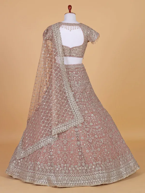 Beige wedding style net lehenga choli