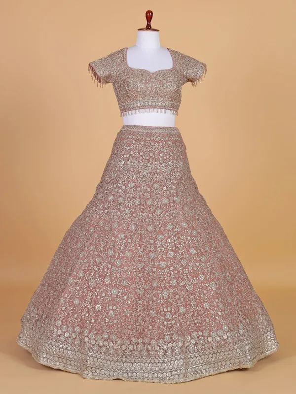 Beige wedding style net lehenga choli