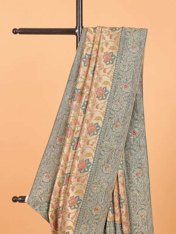 Beige wedding wear dola silk saree