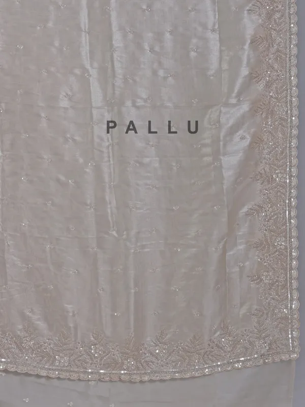 Beige wedding wear saree in soft tissue silk