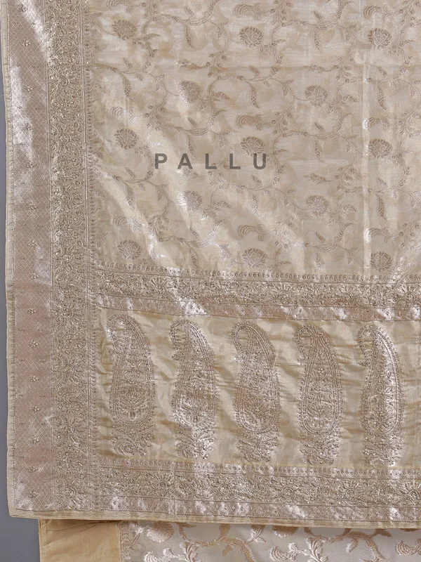 Beige wedding wear silk saree with zari detailing