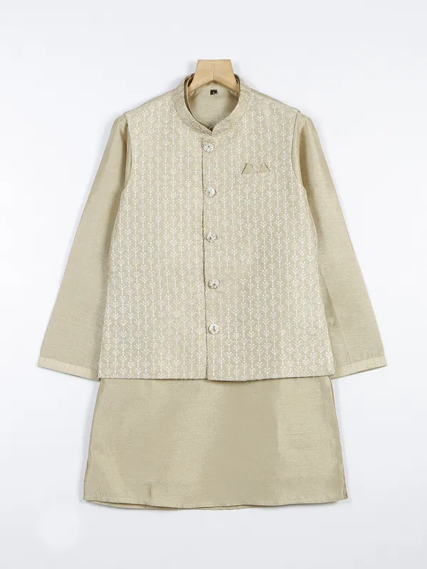 Beige wedding wear silk waistcoat set