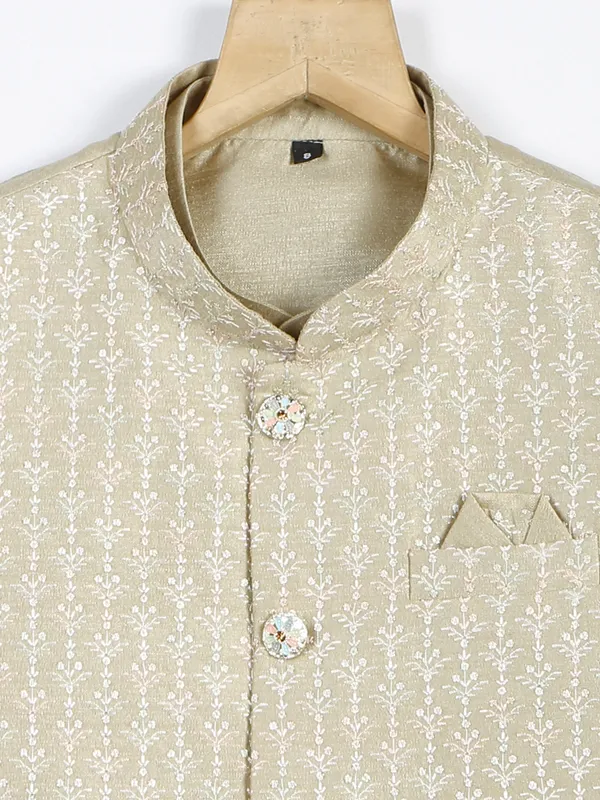 Beige wedding wear silk waistcoat set