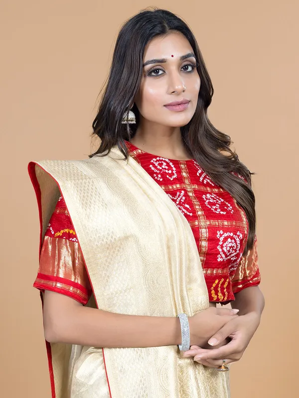 Cream wedding wear tissue silk saree