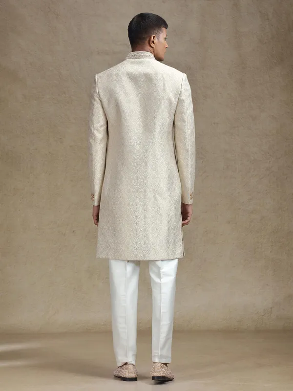 Beige zari weaved jacquard indo western