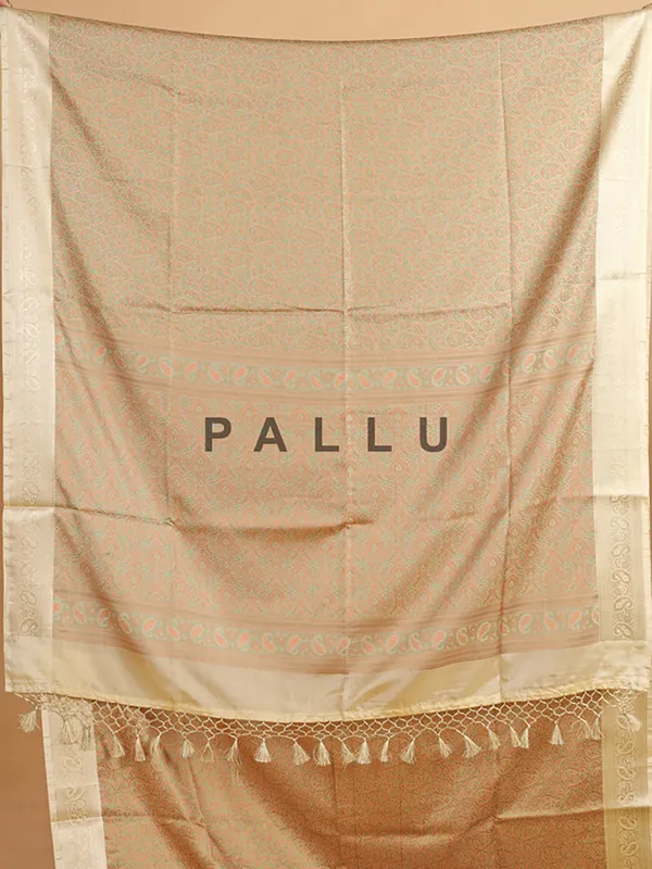 Beige zari worked wedding silk saree