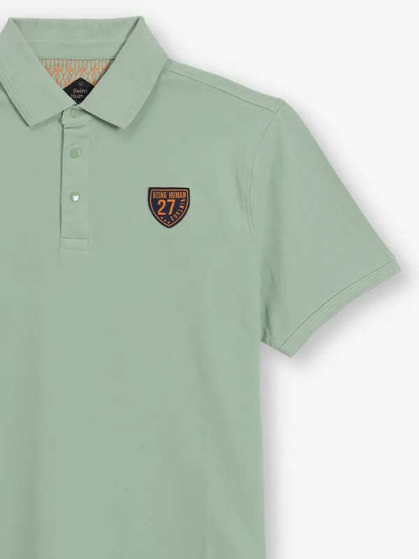 BEING HUMAN plain pista green cotton t-shirt