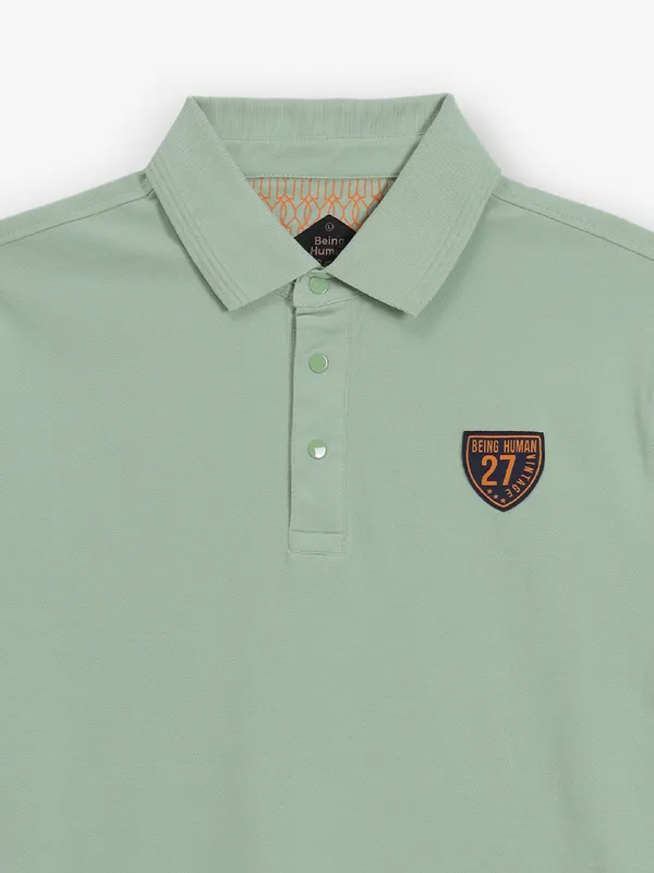 BEING HUMAN plain pista green cotton t-shirt