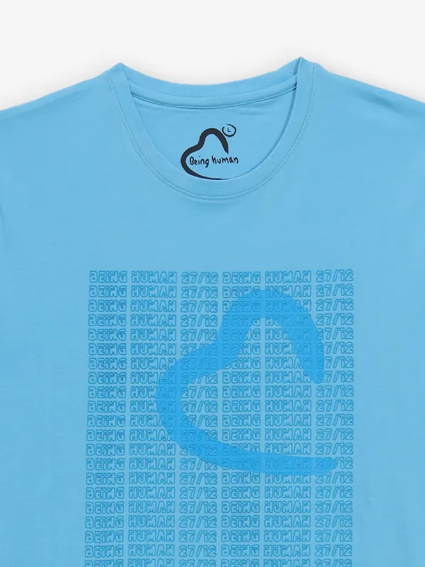 BEING HUMAN printed blue cotton t-shirt for men