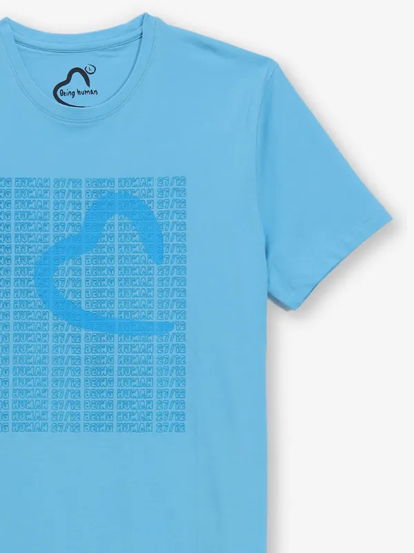 BEING HUMAN printed blue cotton t-shirt for men