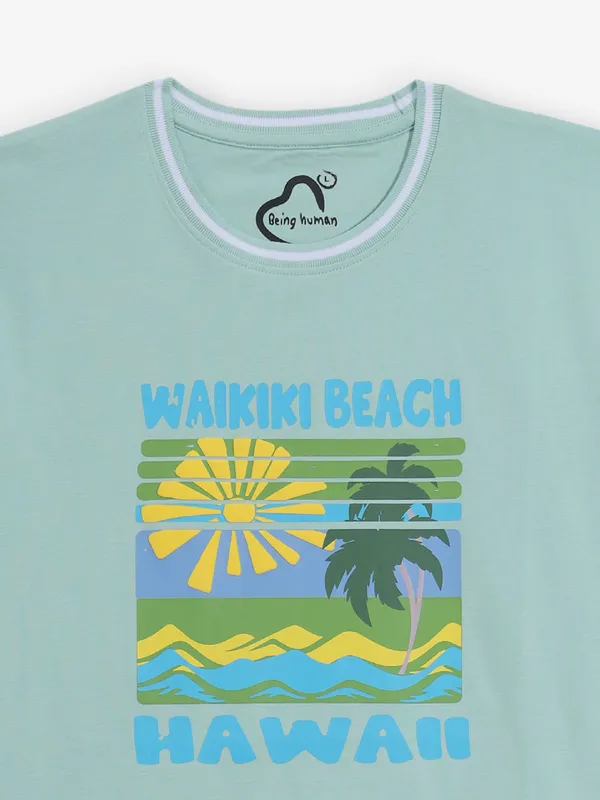 BEING HUMAN printed mint green cotton t-shirt