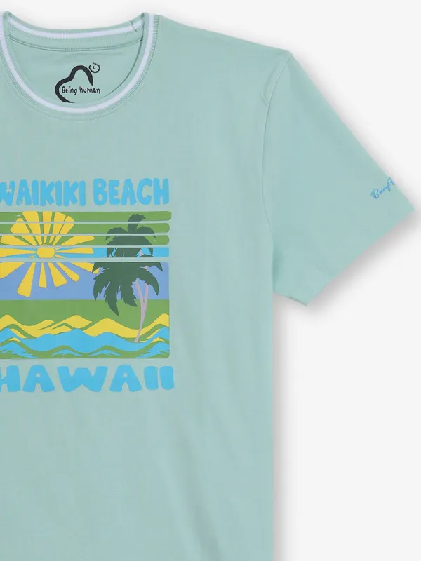 BEING HUMAN printed mint green cotton t-shirt