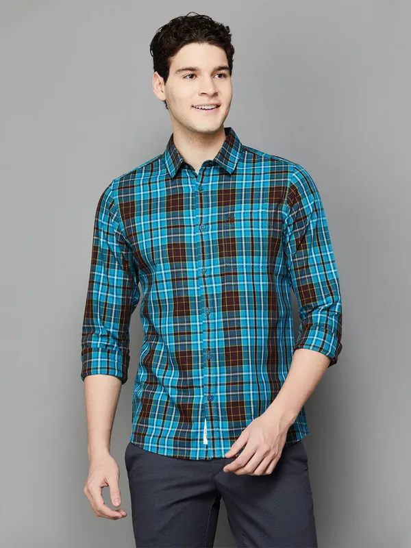 Being Human aqua cotton checks shirt