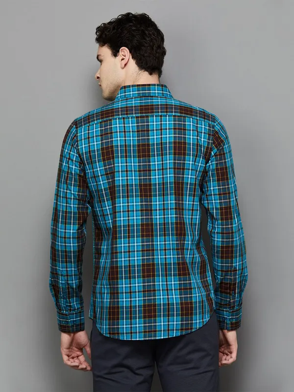 Being Human aqua cotton checks shirt