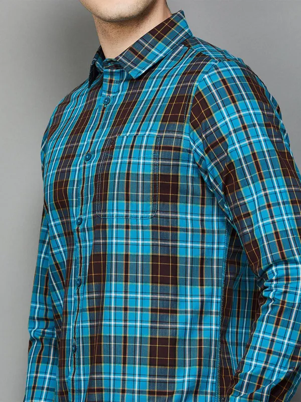 Being Human aqua cotton checks shirt