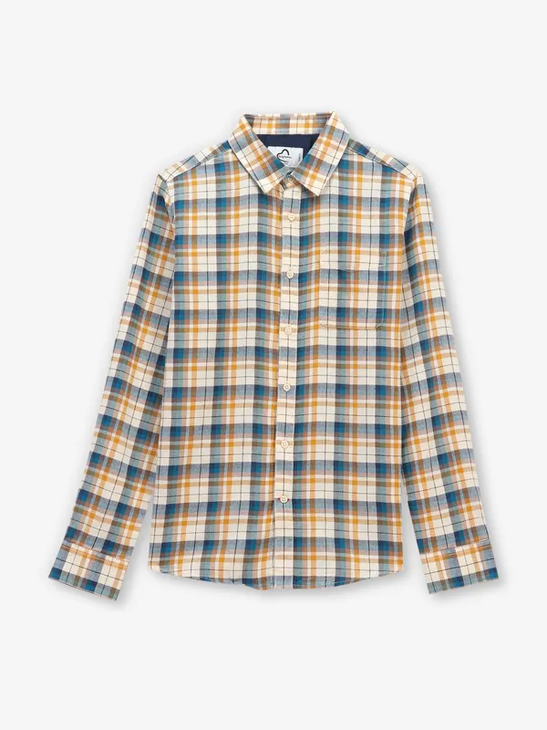 BEING HUMAN beige and blue cotton check shirt