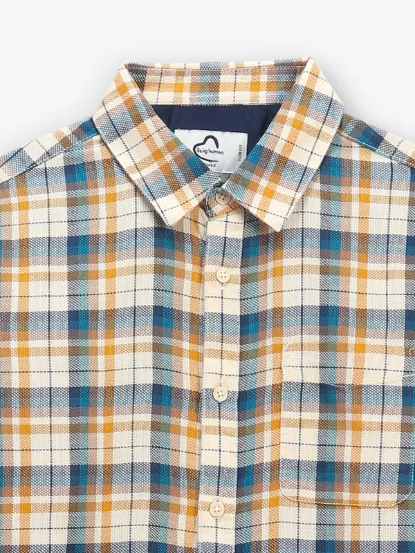 BEING HUMAN beige and blue cotton check shirt