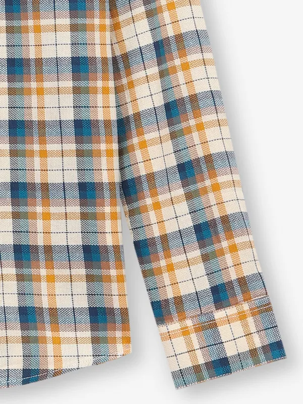 BEING HUMAN beige and blue cotton check shirt