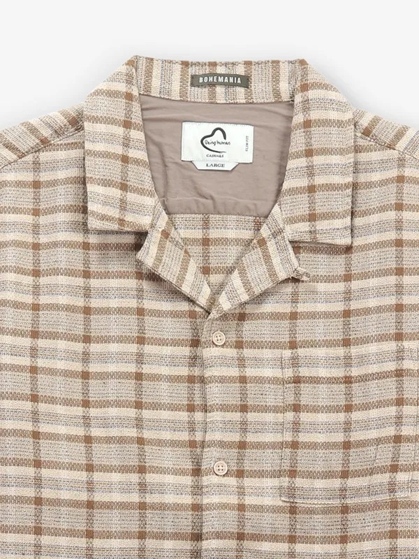 BEING HUMAN beige checks shirt