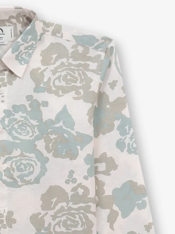 BEING HUMAN beige floral printed cotton shirt