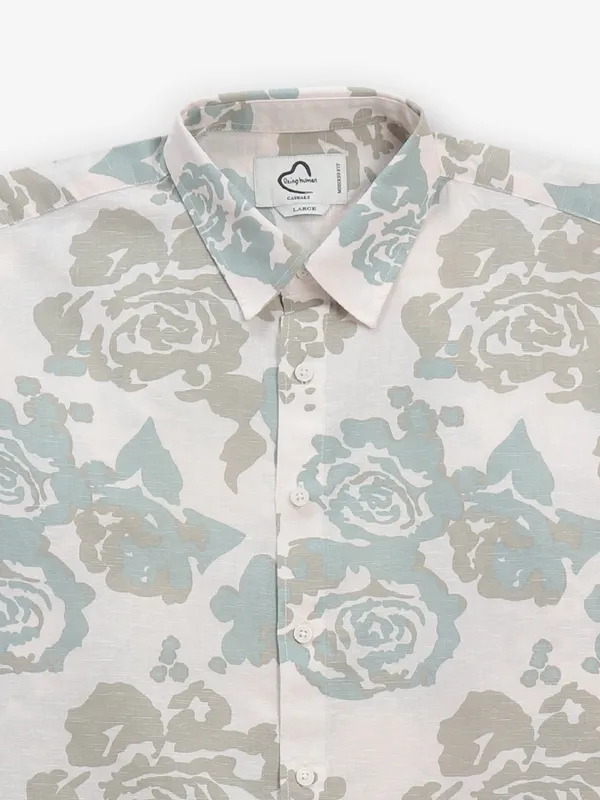 BEING HUMAN beige floral printed cotton shirt