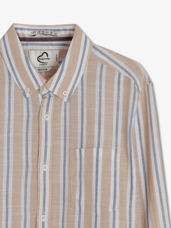 Being Human beige stripe cotton shirt
