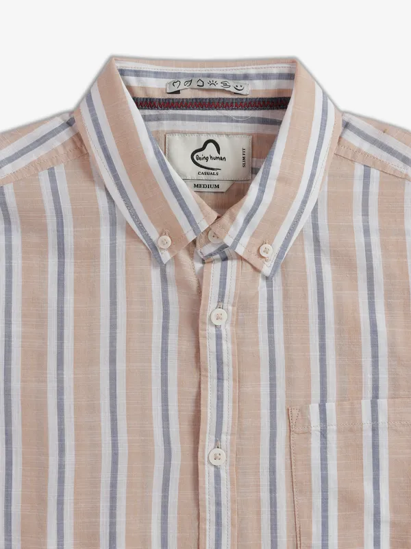 Being Human beige stripe cotton shirt